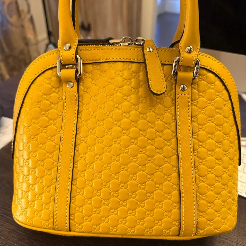 Gucci Mustard Yellow Embossed Satchel - Picture 4 of 11